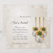 Silver Gold Ornaments Bows Holly Holiday Card Kaart (Voorkant / Achterkant)