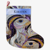 Silver Gold Paarse Pauw Veren Kerstnaam Grote Kerstsok (Voorkant)