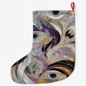 Silver Gold Paarse Pauw Veren Kerstnaam Grote Kerstsok (Achterkant)