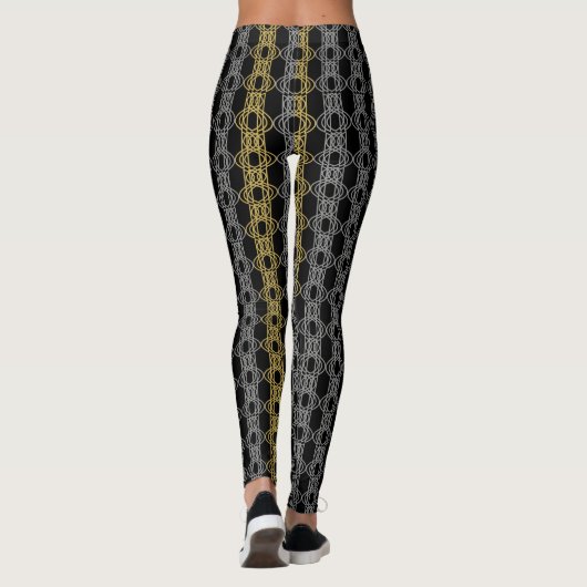 Silver Gold Pattern op zwart Leggings (Achterkant)