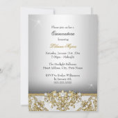 Silver & Gold Pearl Damask Quinceanera Invite Kaart (Achterkant)