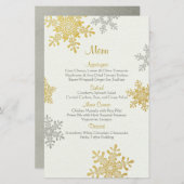 Silver Gold Pearl Snowflakes Winter Wedding Menu (Voorkant / Achterkant)