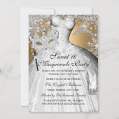Silver Gold Princess Masquerade Sweet 16 Invite Kaart (Voorkant)