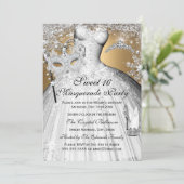 Silver Gold Princess Masquerade Sweet 16 Invite Kaart (Staand voorkant)