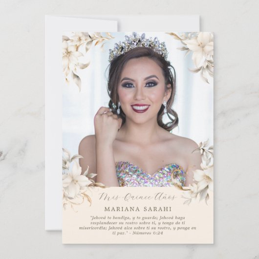 Silver & Gold Quinceañera Uitnodiging in het Spaan (Achterkant)