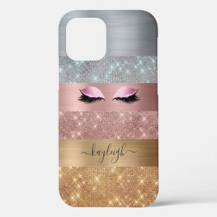 Silver Gold Roos Gold Glitter Beauty Eyelash iPhone 12 Hoesje