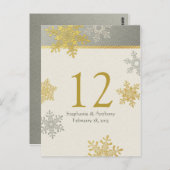 Silver Gold Sneeuwvlok Winter Trouwtafel Kaart (Voorkant / Achterkant)
