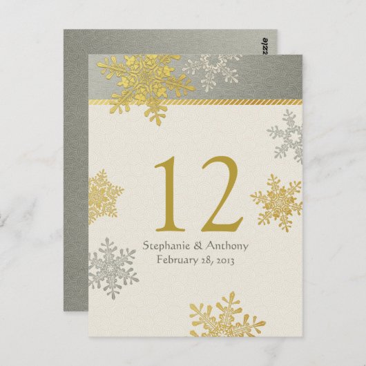 Silver Gold Sneeuwvlok Winter Trouwtafel Kaart (Voorkant / Achterkant)