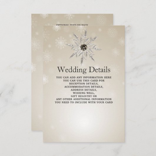 Silver Gold snewflakes winterbruiloft — Details ka Informatiekaartje (Voorkant / Achterkant)