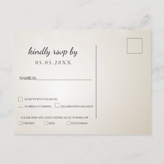 Silver Gold snewflakes wintertrouwkaart rsvp Card Uitnodiging Briefkaart (Achterkant)