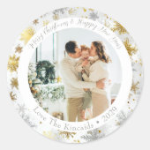 Silver & Gold Snowflake Holiday Photo Sticker (Voorkant)