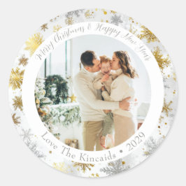 Silver & Gold Snowflake Holiday Photo Sticker