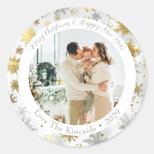Silver & Gold Snowflake Holiday Photo Sticker (Voorkant)
