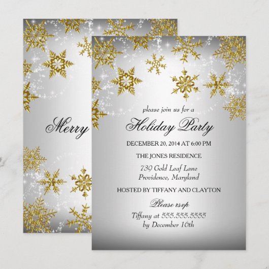 Silver & Gold Snowflake kerstfeestdag Kaart (Voorkant / Achterkant)