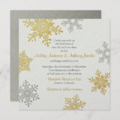 Silver Gold Snowflake Square Winter Weddenschap Kaart (Voorkant / Achterkant)