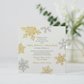 Silver Gold Snowflake Square Winter Weddenschap Kaart (Staand voorkant)