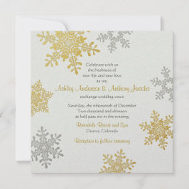 Silver Gold Snowflake Square Winter Weddenschap Kaart