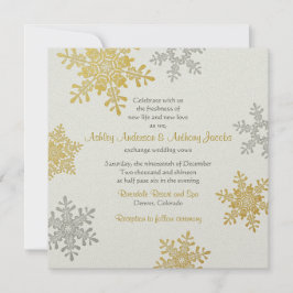 Silver Gold Snowflake Square Winter Weddenschap Kaart