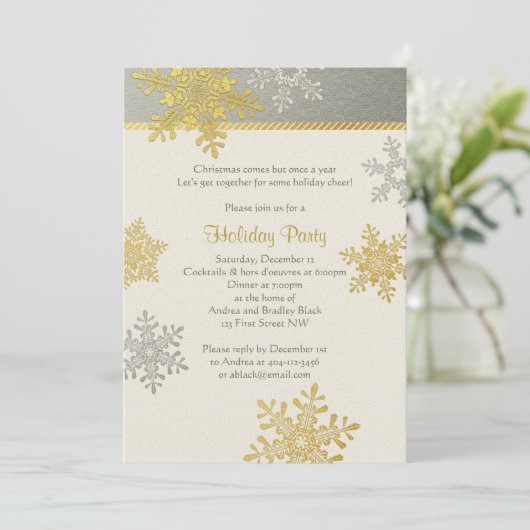 Silver Gold Snowflake Winter Kerstfeestdag Kaart (Staand voorkant)