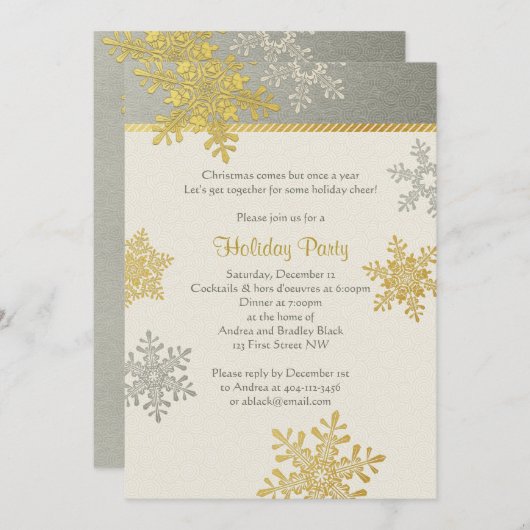 Silver Gold Snowflake Winter Kerstfeestdag Kaart (Voorkant / Achterkant)