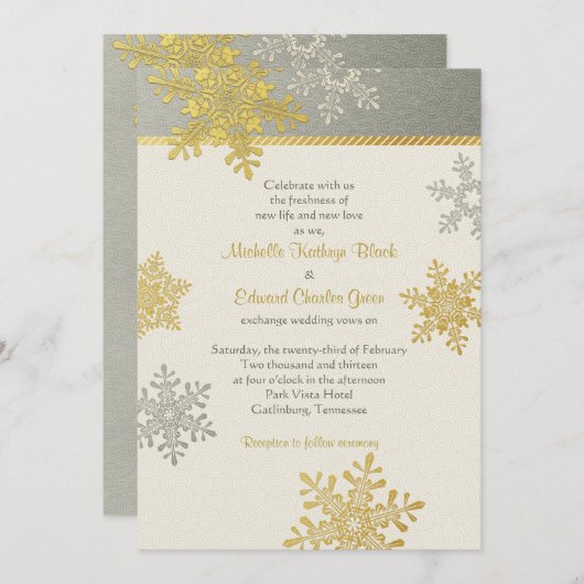 Silver Gold Snowflake Winter Weddenschap Kaart (Voorkant / Achterkant)