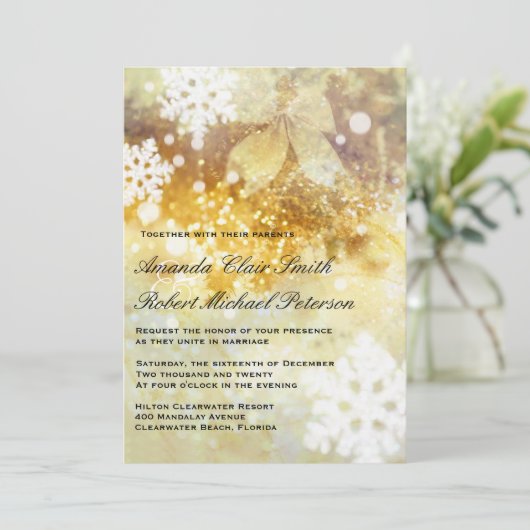 Silver Gold Snowflakes kerstfeest-uitnodiging Kaart (Staand voorkant)