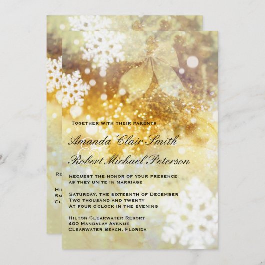 Silver Gold Snowflakes kerstfeest-uitnodiging Kaart (Voorkant / Achterkant)