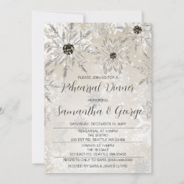 Silver Gold Snowflakes Winter Rehearsal Dinner Kaart
