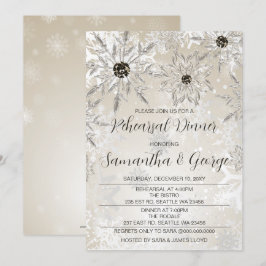 Silver Gold Snowflakes Winter Rehearsal Dinner Kaart