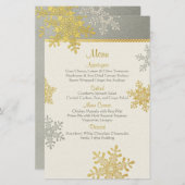 Silver Gold Snowflakes Winter Wedding Menu Kaart (Voorkant / Achterkant)