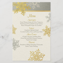 Silver Gold Snowflakes Winter Wedding Menu Kaart