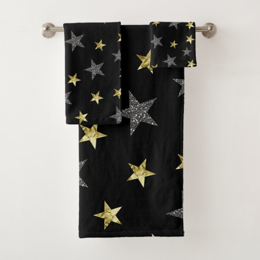 Silver & Gold Stars Black Hollywood Star Glam Bad Handdoek (Insitu)