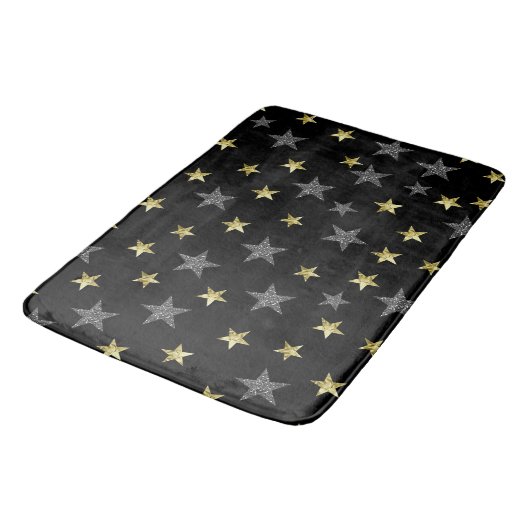 Silver & Gold Stars Black Hollywood Star Glam Badmat (Gekanteld)