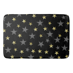 Silver & Gold Stars Black Hollywood Star Glam Badmat