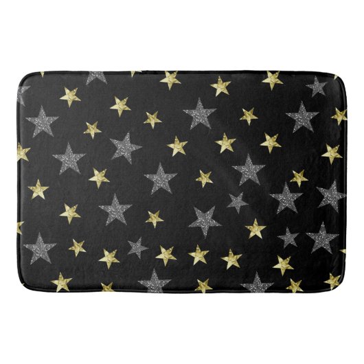 Silver & Gold Stars Black Hollywood Star Glam Badmat (Voorkant)