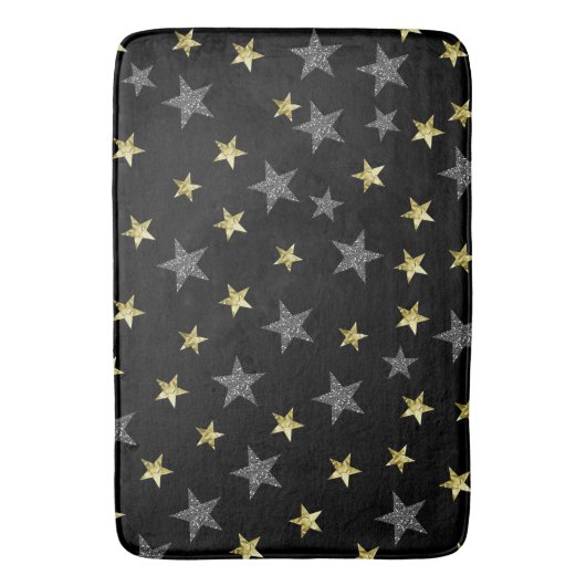 Silver & Gold Stars Black Hollywood Star Glam Badmat (Voorkant Verticaal)