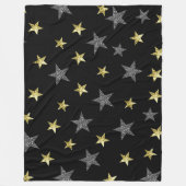 Silver & Gold Stars Black Hollywood Star Glam Fleece Deken (Voorkant)