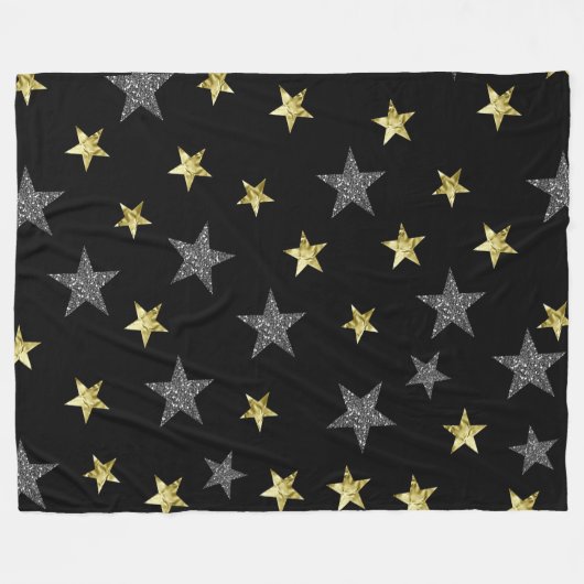 Silver & Gold Stars Black Hollywood Star Glam Fleece Deken (Voorkant (Horizontaal))