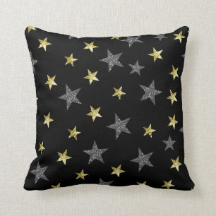 Silver & Gold Stars Black Hollywood Star Glam Kussen