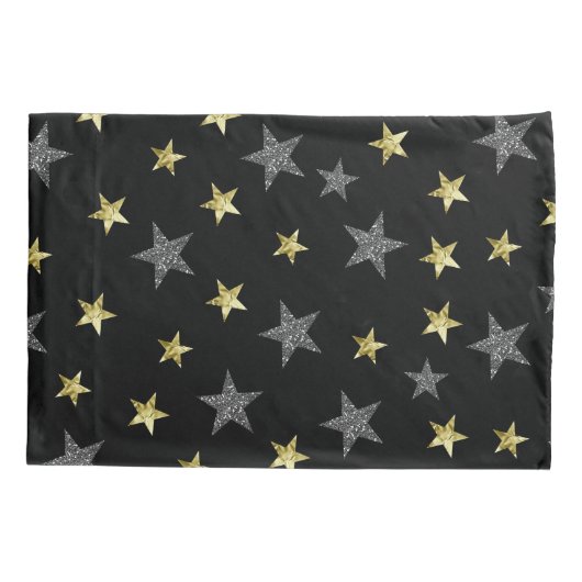 Silver & Gold Stars Black Hollywood Star Glam Kussensloop (Achterkant)
