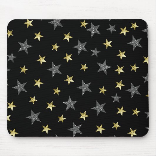 Silver & Gold Stars Black Hollywood Star Glam Muismat (Voorkant)
