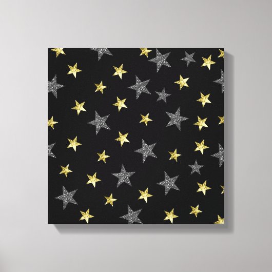 Silver & Gold Stars Black Hollywood Star Party Canvas Afdruk (Voorkant)