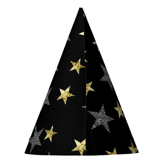 Silver & Gold Stars Black Hollywood Star Party Feesthoedjes (Achterkant)