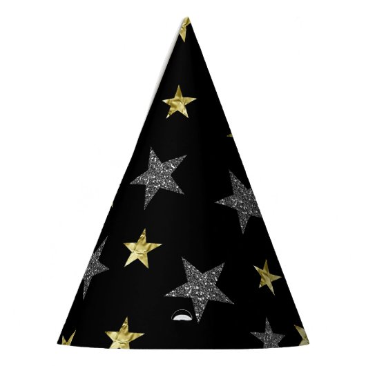 Silver & Gold Stars Black Hollywood Star Party Feesthoedjes (Links)