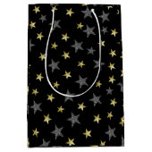 Silver & Gold Stars Black Hollywood Star Party Medium Cadeauzakje (Voorkant)