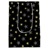 Silver & Gold Stars Black Hollywood Star Party Medium Cadeauzakje (Achterkant)
