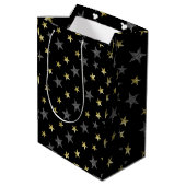 Silver & Gold Stars Black Hollywood Star Party Medium Cadeauzakje (Achterkant Gekanteld)