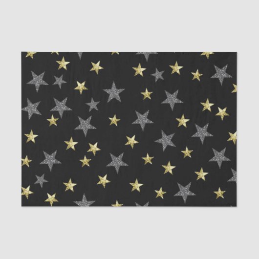 Silver & Gold Stars Black Hollywood Star Party Tissuepapier (Voorkant)
