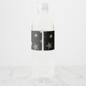 Silver & Gold Stars Black Hollywood Star Party Waterfles Etiket (Achterkant)
