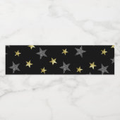 Silver & Gold Stars Black Hollywood Star Party Waterfles Etiket (Enkel label)